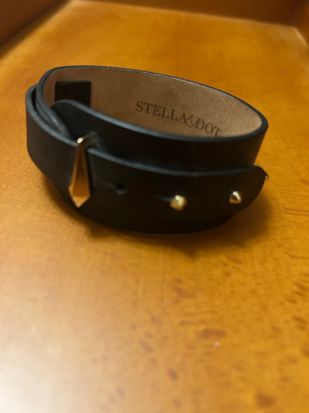 Stella & Dot Black Leather Double Wrap Bracelet with Gold Accents